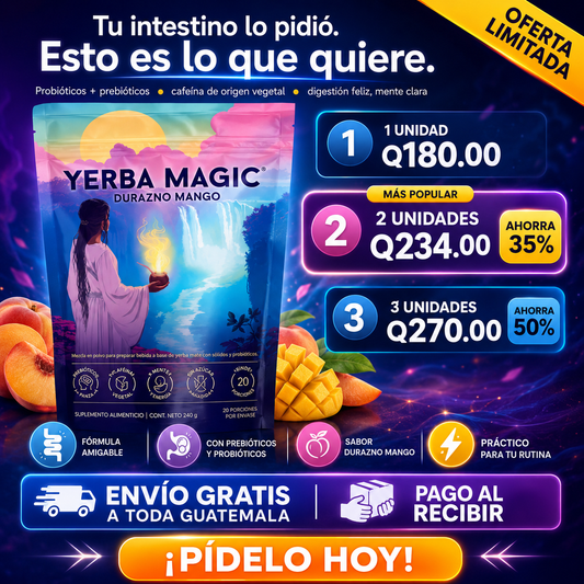 Yerba Magic - Yerba mate instantánea con Probióticos y prebióticos sabor durazno mago
